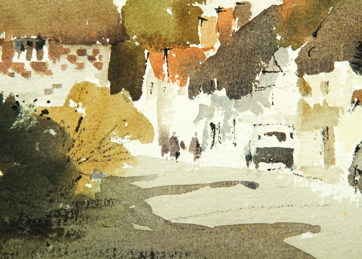 Town Street View Watercolor