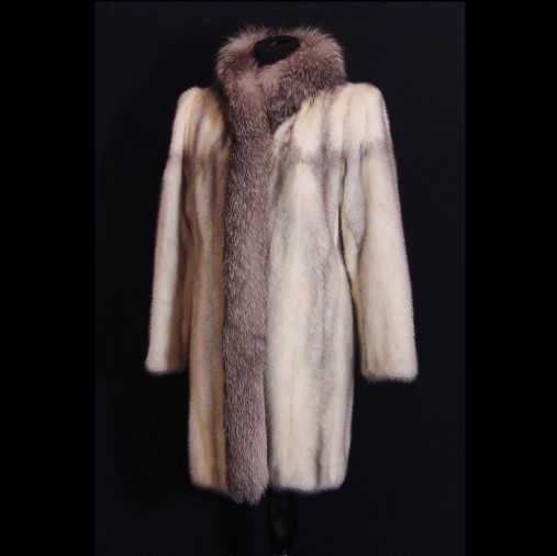 Kotsovos Sapphire Cross Mink and Silver Blue Fox Fur Coat
