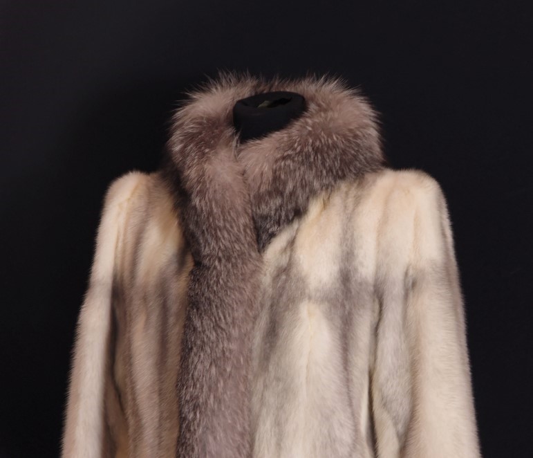 Kotsovos Sapphire Cross Mink and Silver Blue Fox Fur Coat