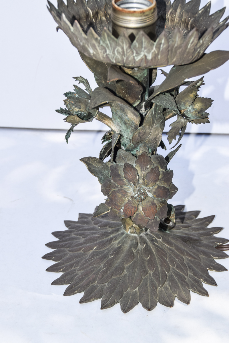 Pair of Bronze Tone Metal Tole Lamps