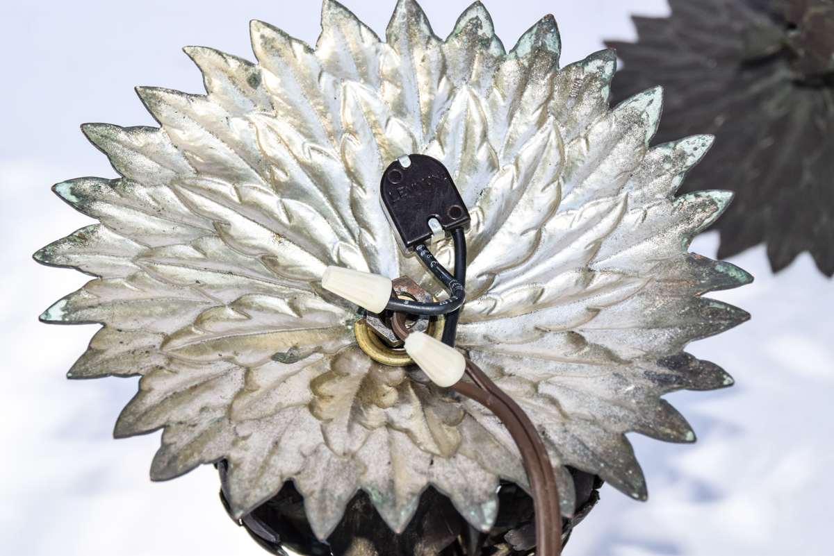 Pair of Bronze Tone Metal Tole Lamps