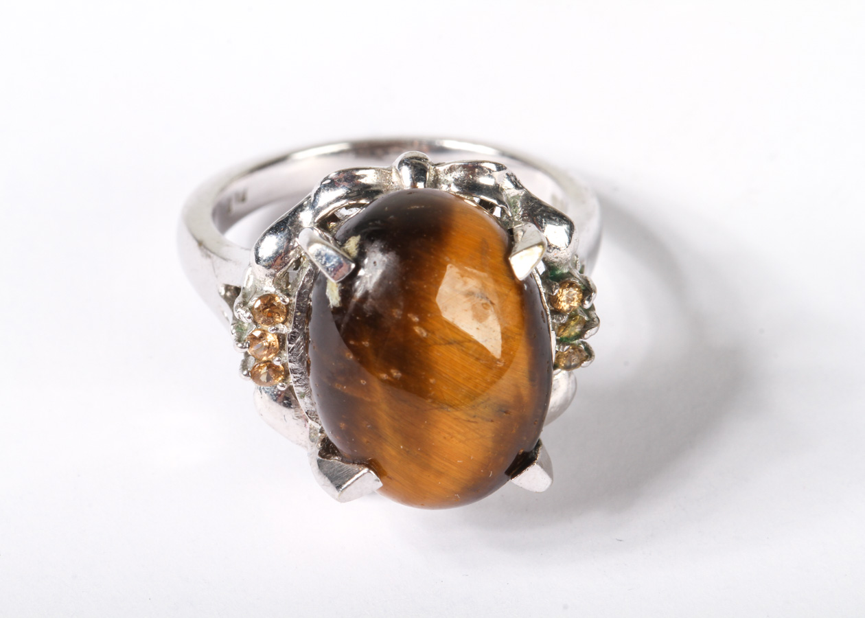 Karis Silver-Tone Tigers Eye Ring