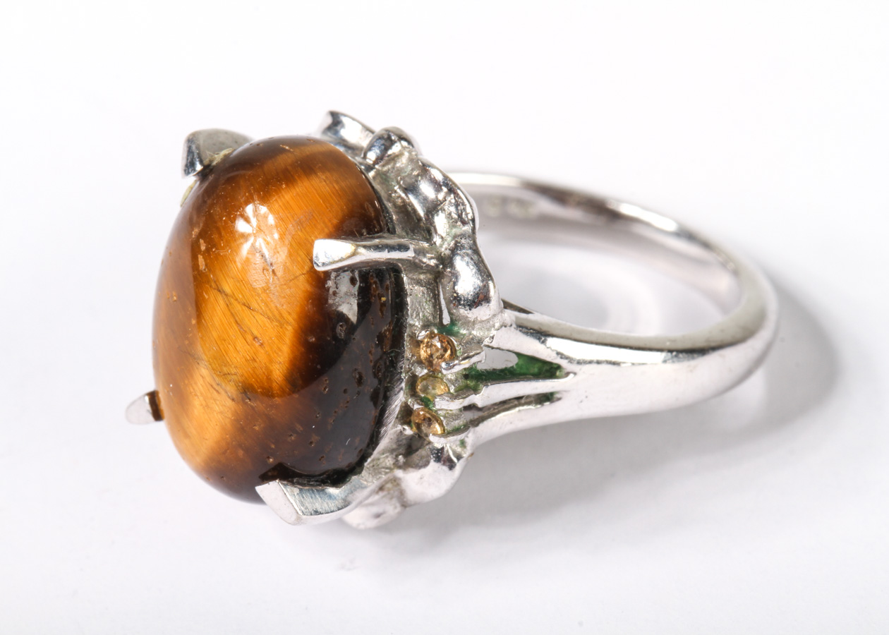 Karis Silver-Tone Tigers Eye Ring