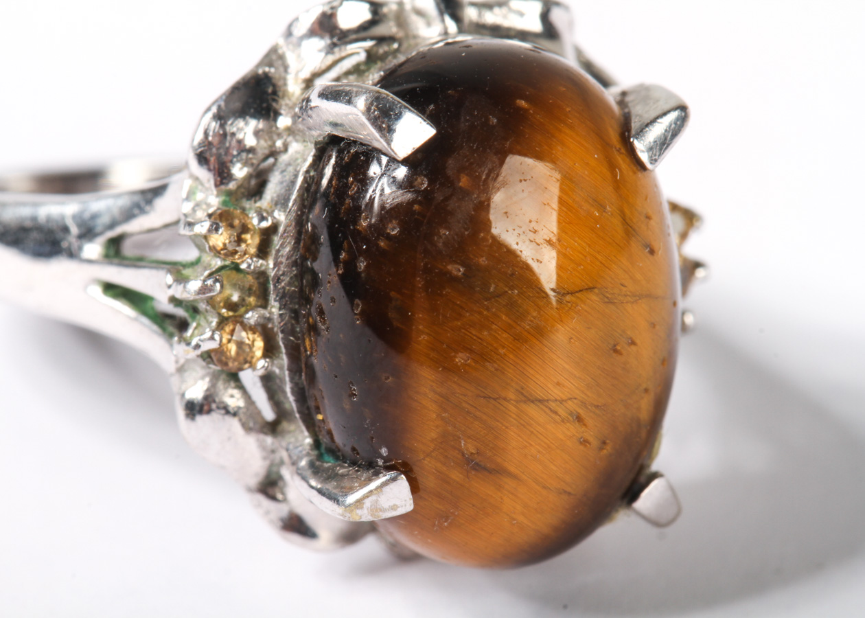 Karis Silver-Tone Tigers Eye Ring