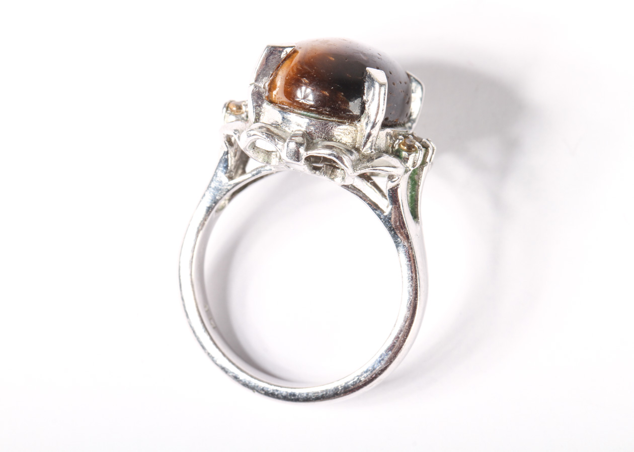 Karis Silver-Tone Tigers Eye Ring
