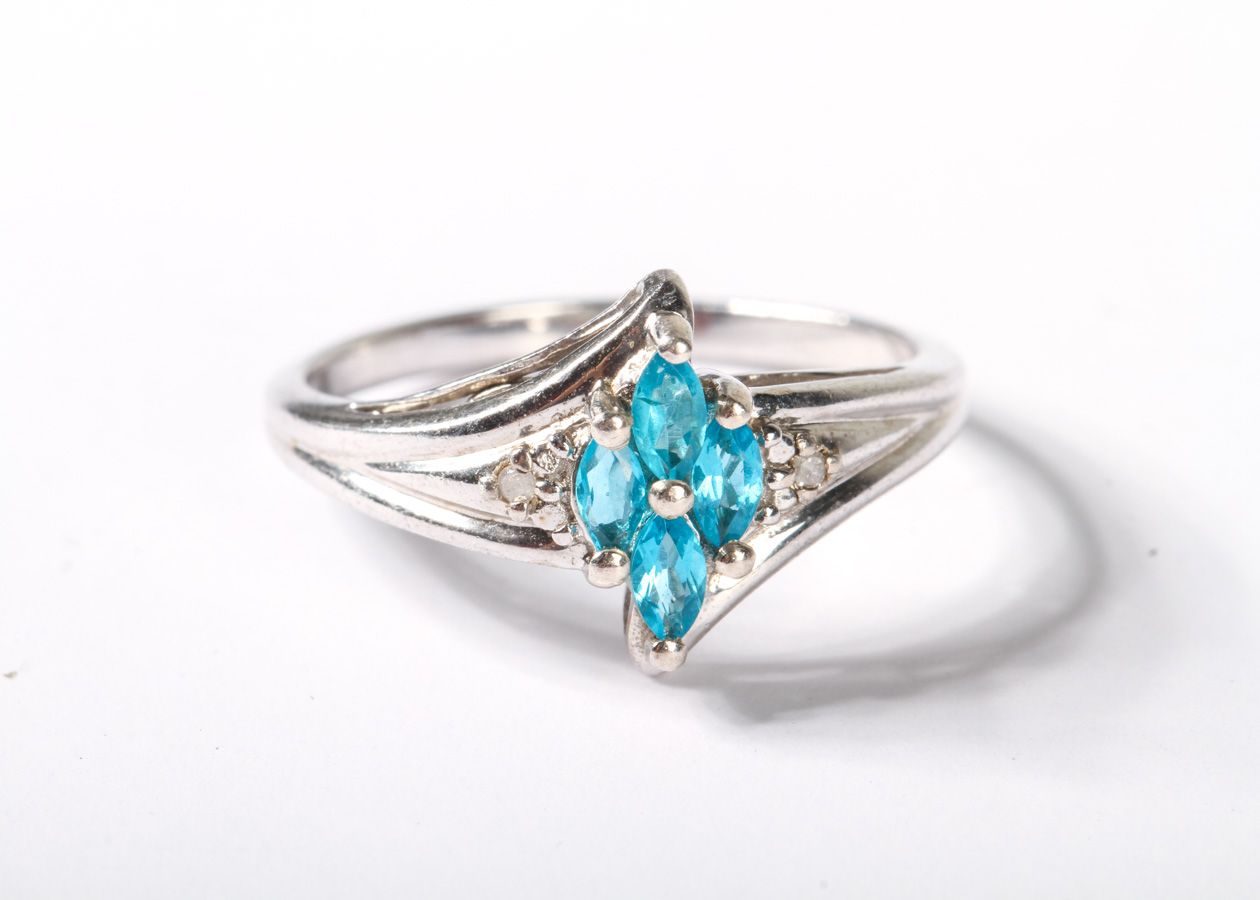 Sterling Silver Ring with Blue Stones