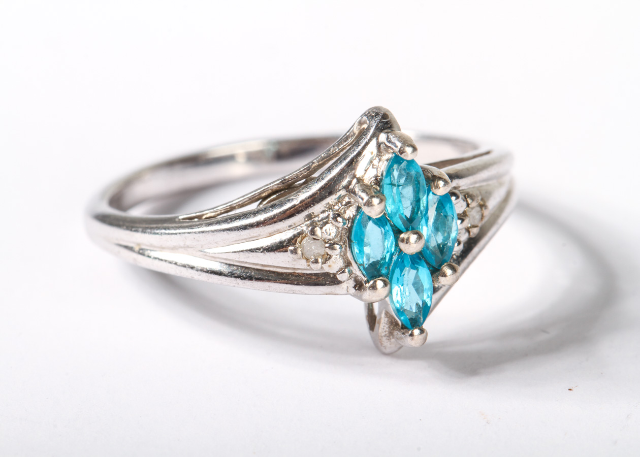 Sterling Silver Ring with Blue Stones