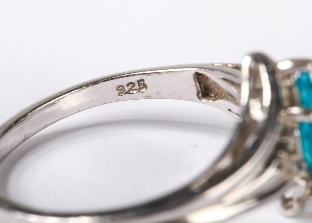 Sterling Silver Ring with Blue Stones