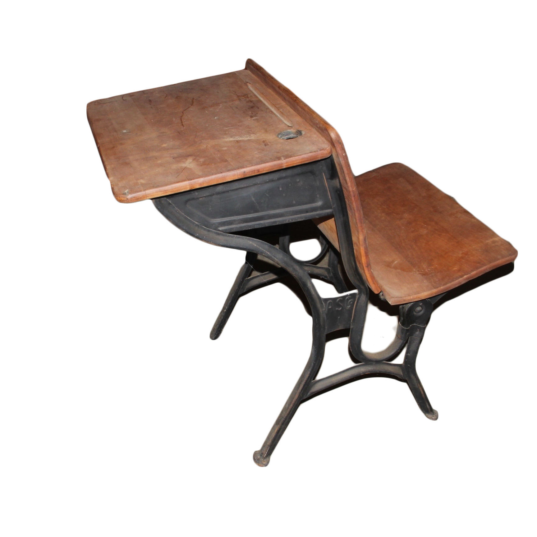 Antique Cast Iron and Wood School Desk