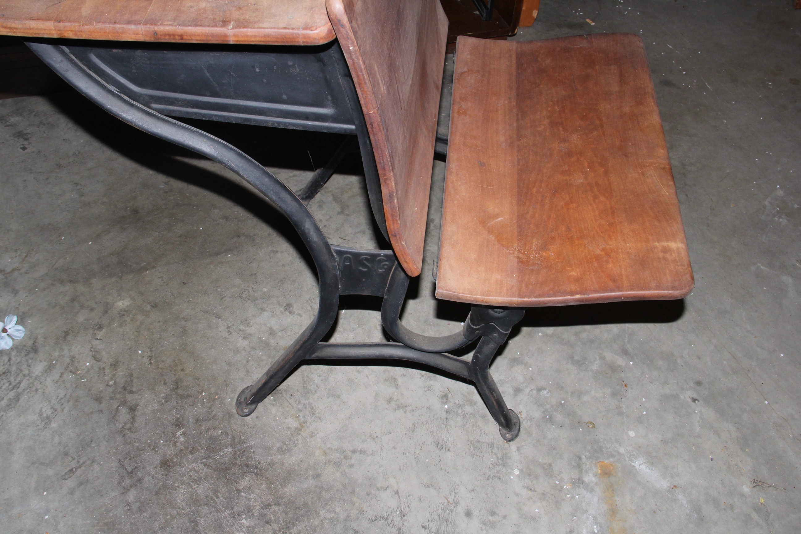 Antique Cast Iron and Wood School Desk