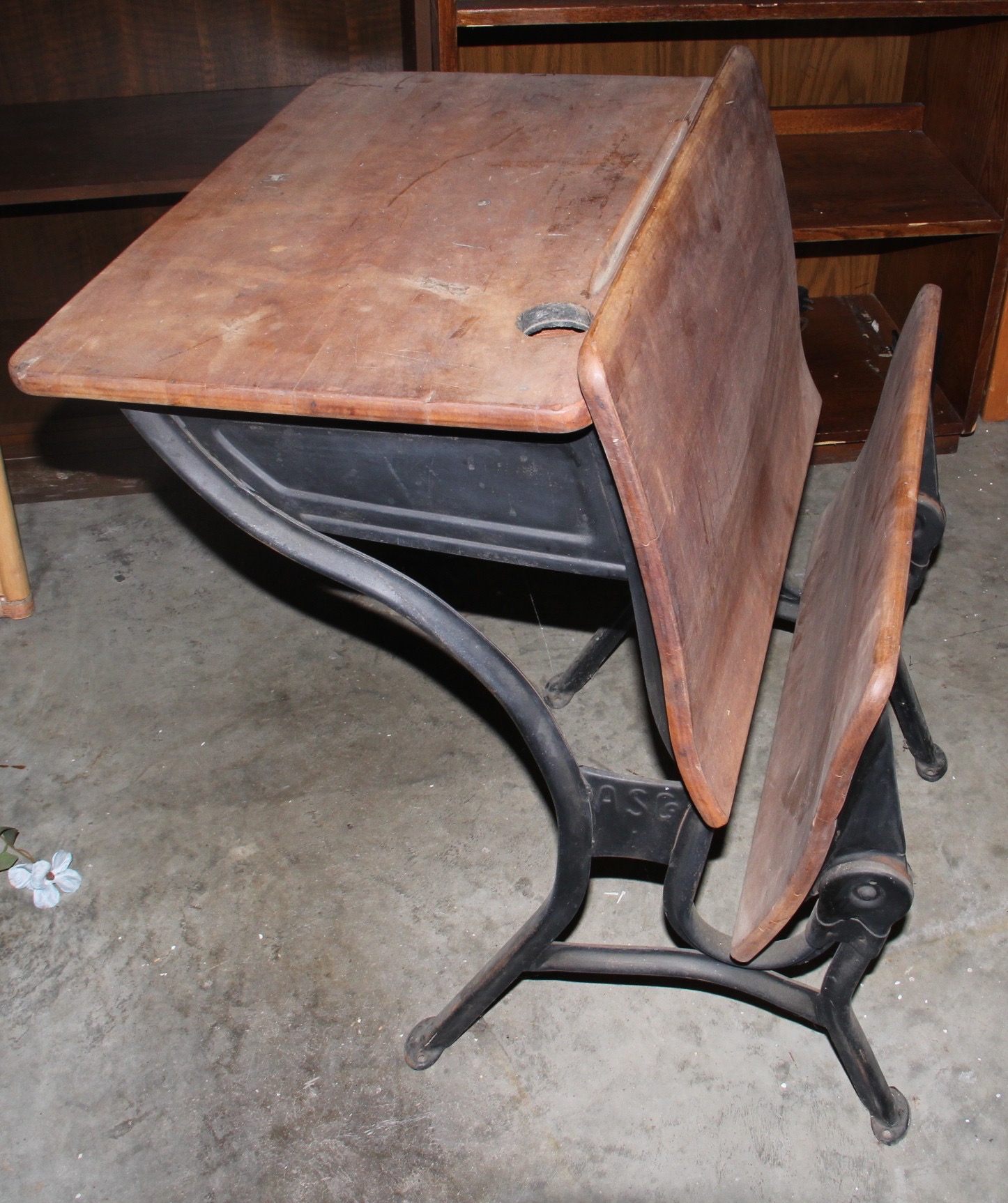 Antique Cast Iron and Wood School Desk