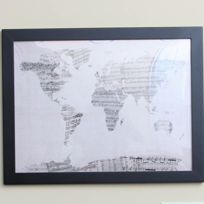 Framed Music Note World Map Print
