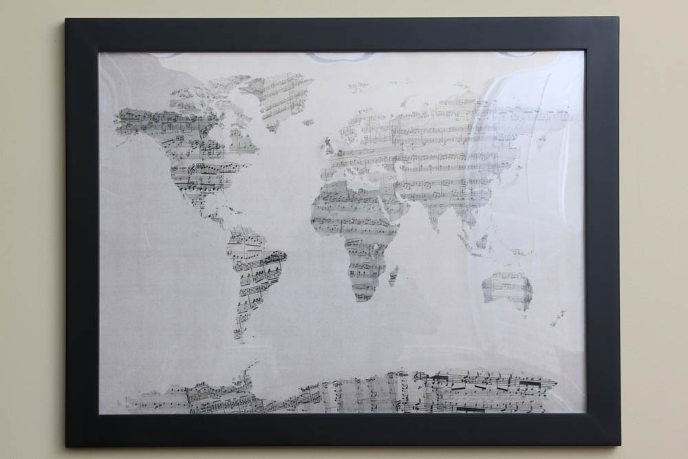 Framed Music Note World Map Print