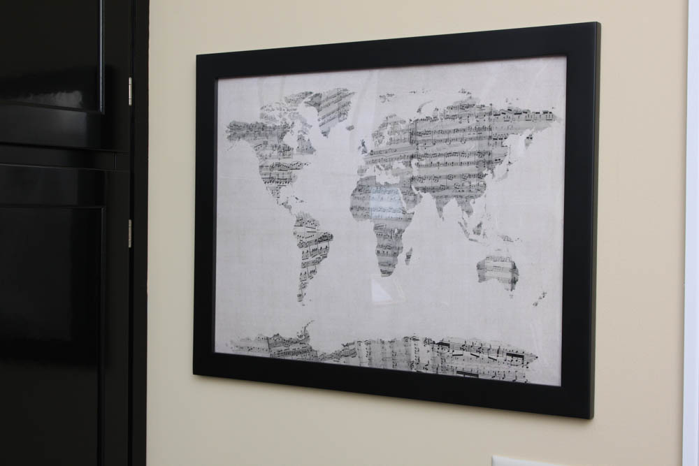 Framed Music Note World Map Print