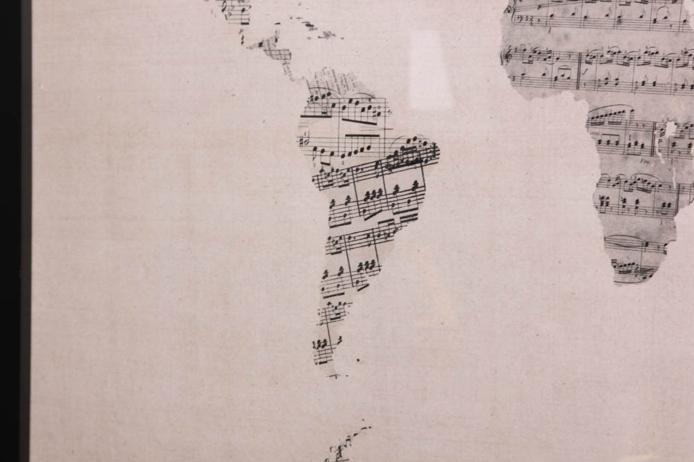 Framed Music Note World Map Print