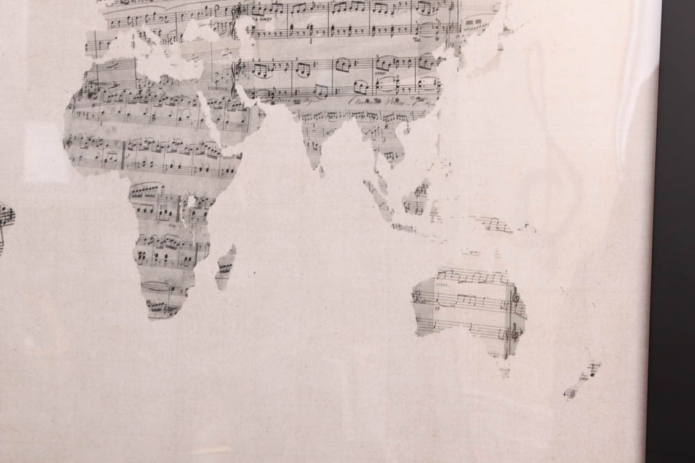 Framed Music Note World Map Print