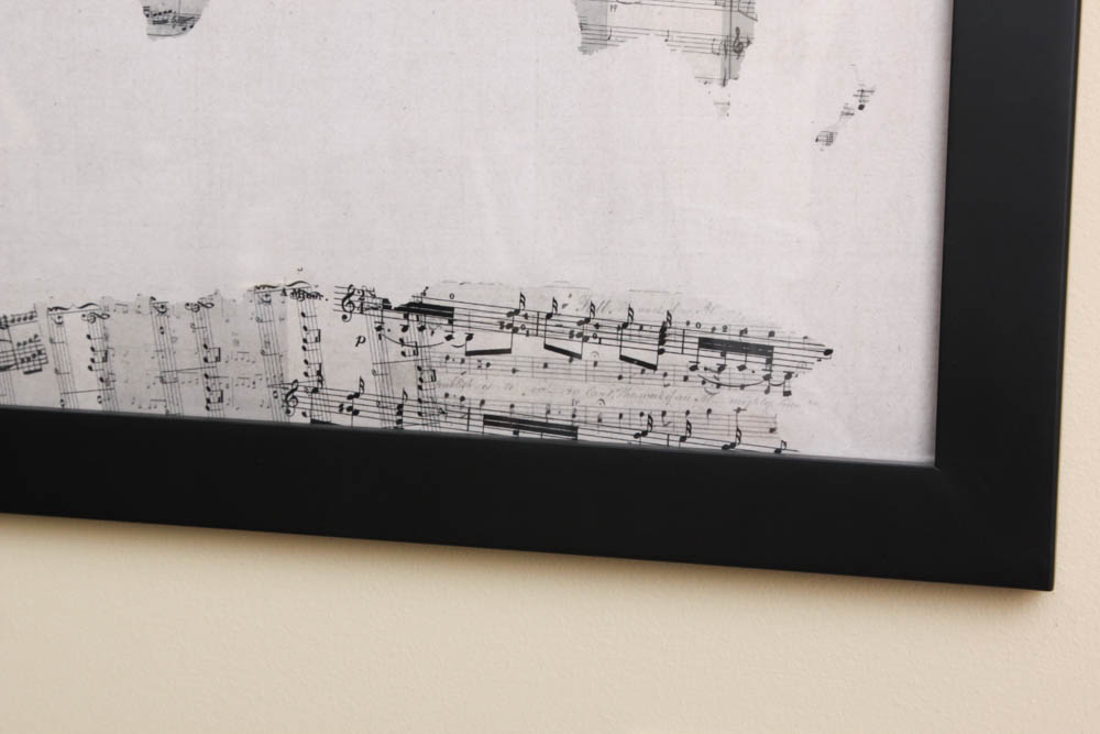 Framed Music Note World Map Print