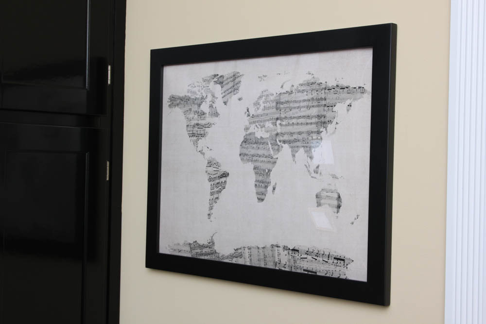 Framed Music Note World Map Print