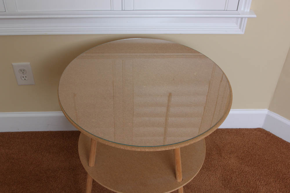 Wood Double Tier Table with White Tablecloth