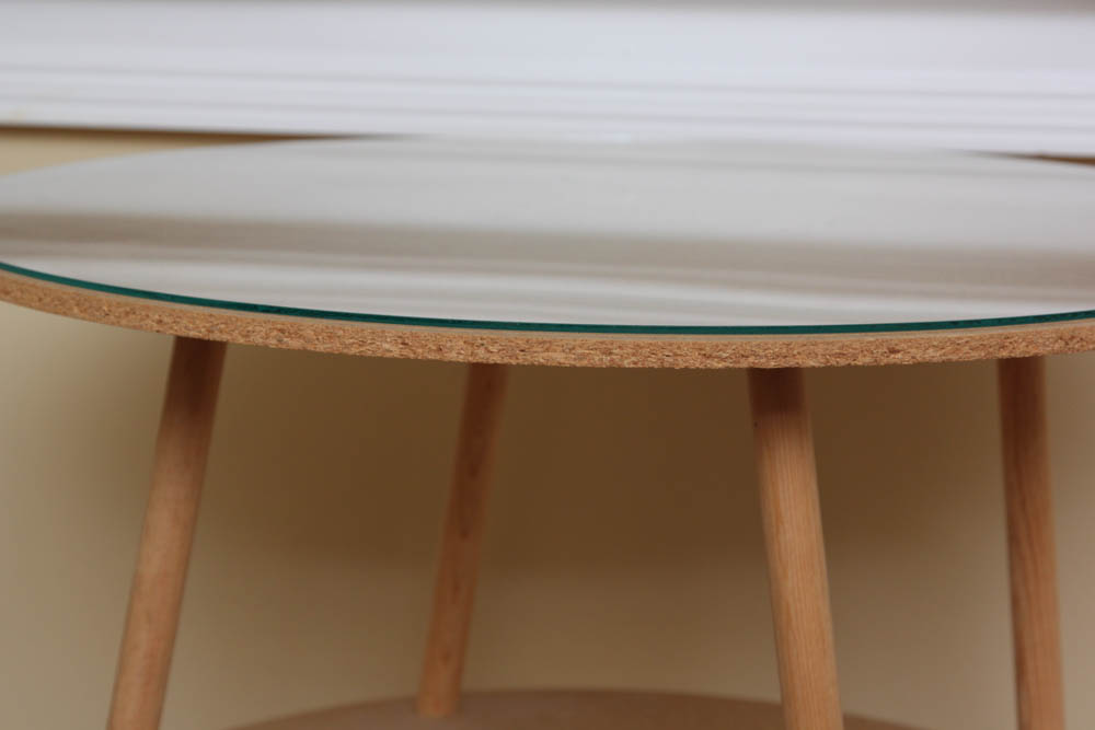 Wood Double Tier Table with White Tablecloth