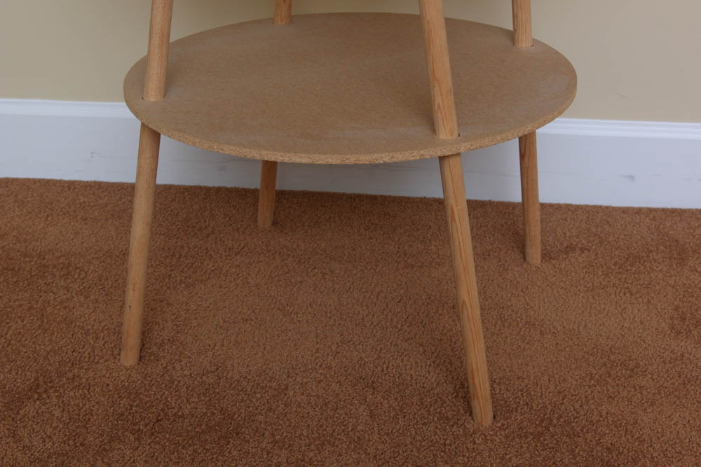 Wood Double Tier Table with White Tablecloth