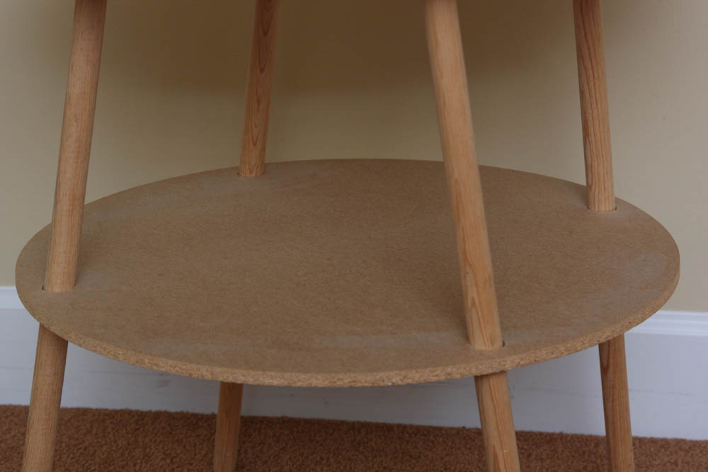 Wood Double Tier Table with White Tablecloth