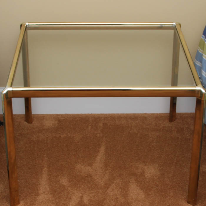 Gold Tone Glass Side Table