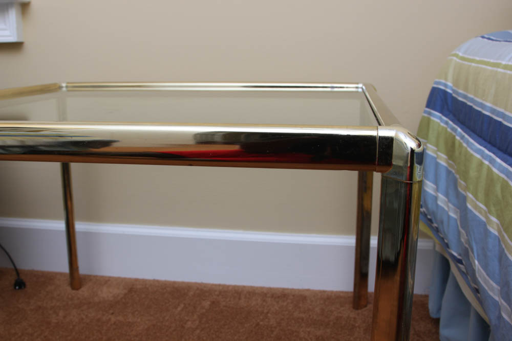 Gold Tone Glass Side Table
