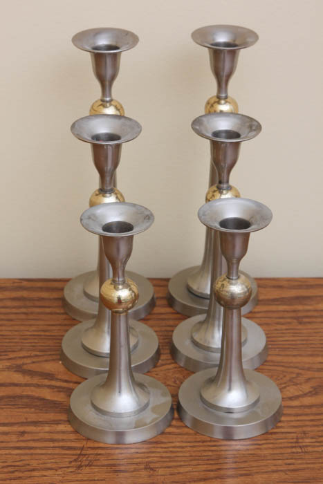 Set of Six Silver Tone Candlesticks