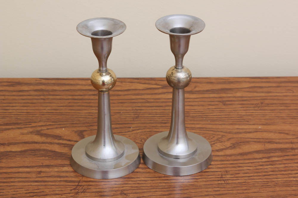 Set of Six Silver Tone Candlesticks