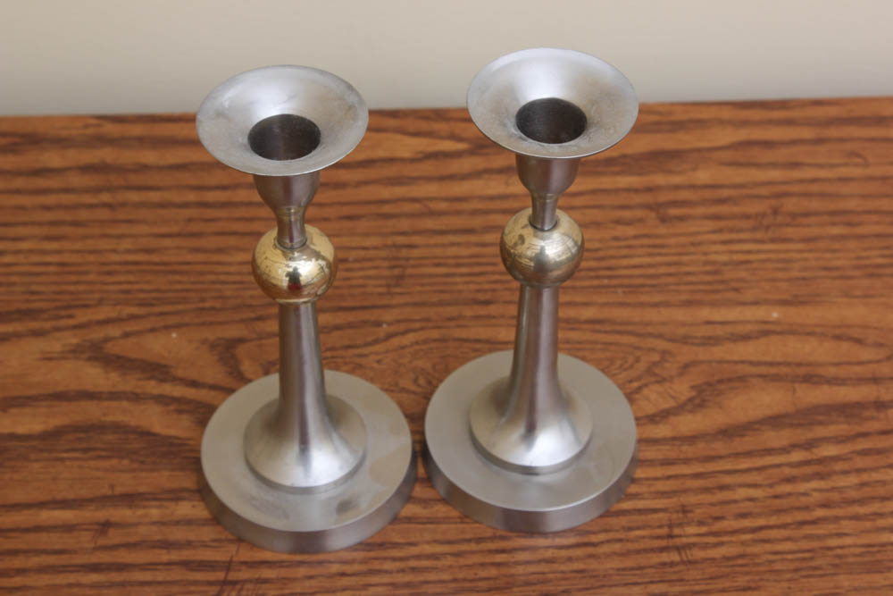 Set of Six Silver Tone Candlesticks
