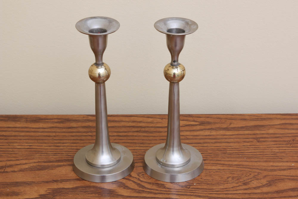 Set of Six Silver Tone Candlesticks
