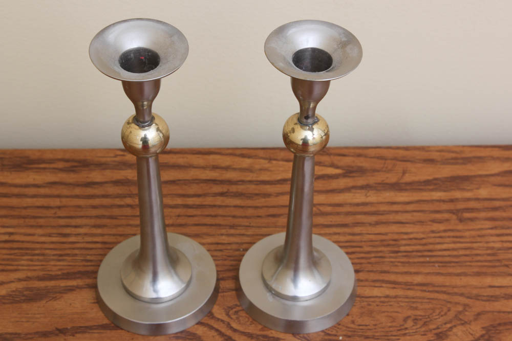 Set of Six Silver Tone Candlesticks