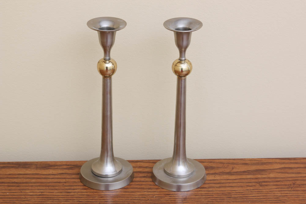 Set of Six Silver Tone Candlesticks