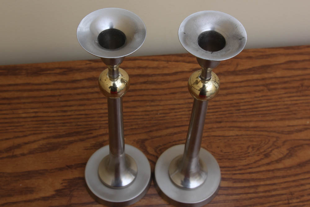 Set of Six Silver Tone Candlesticks