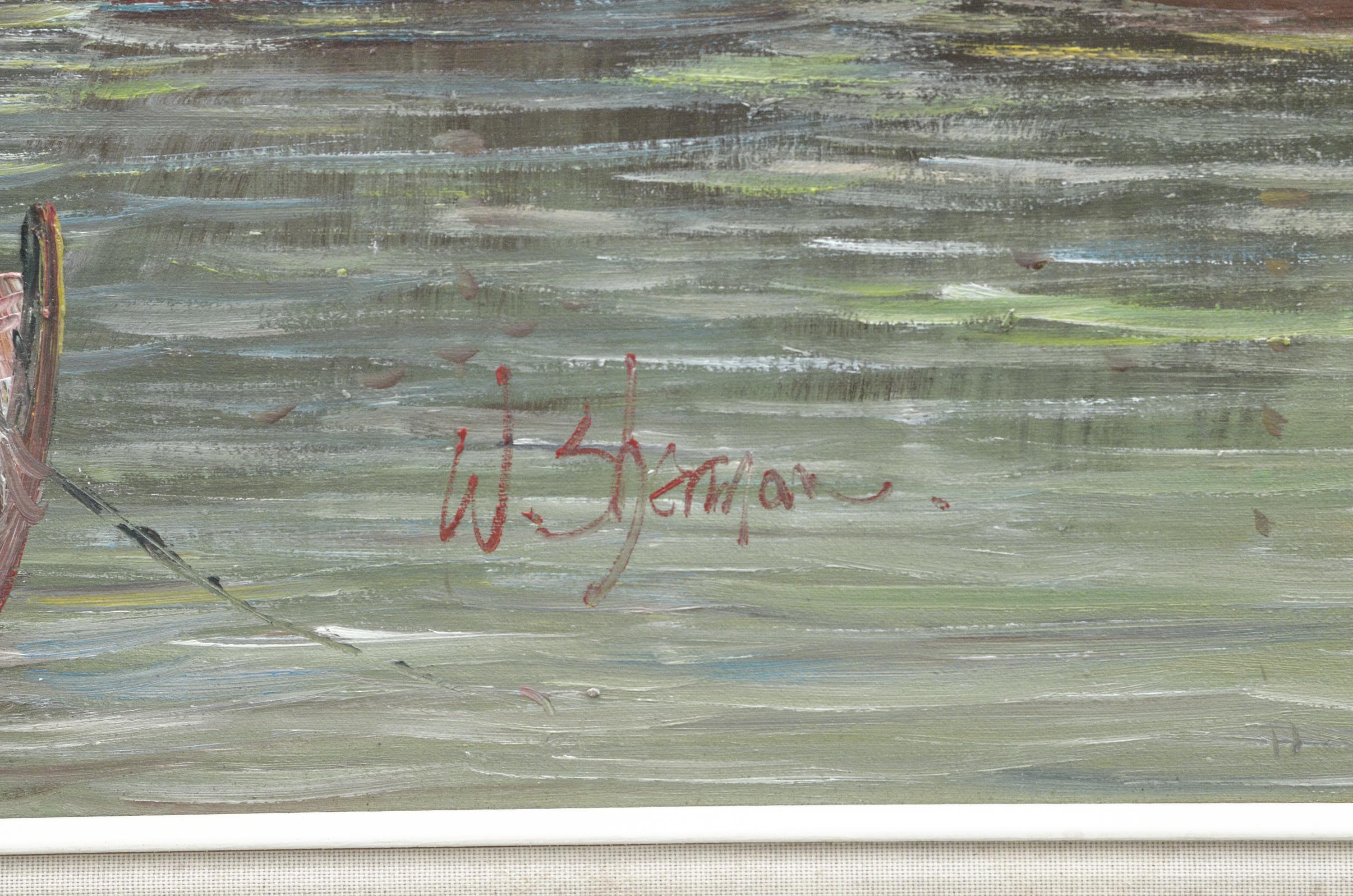 Original Impressionist Style Painting of Harbor by W. Sherman