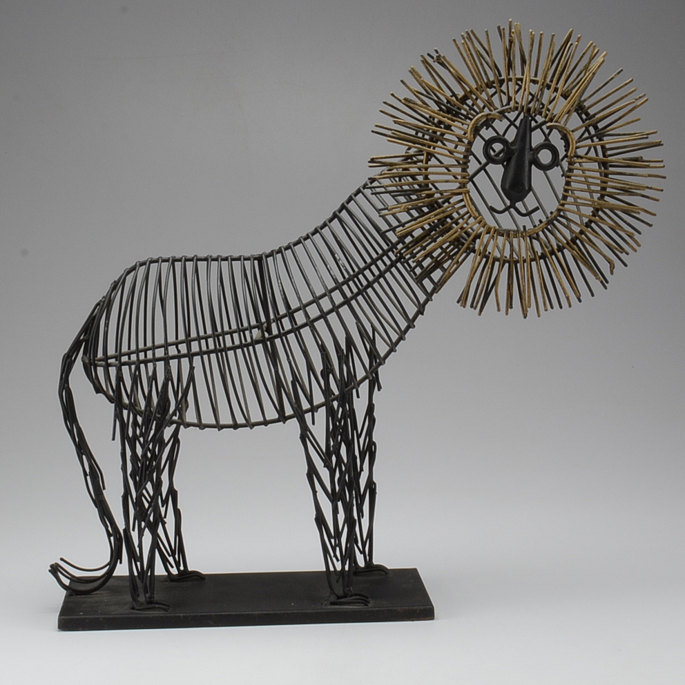 Modern Wire Lion Sculpture Attributed to C. Jere