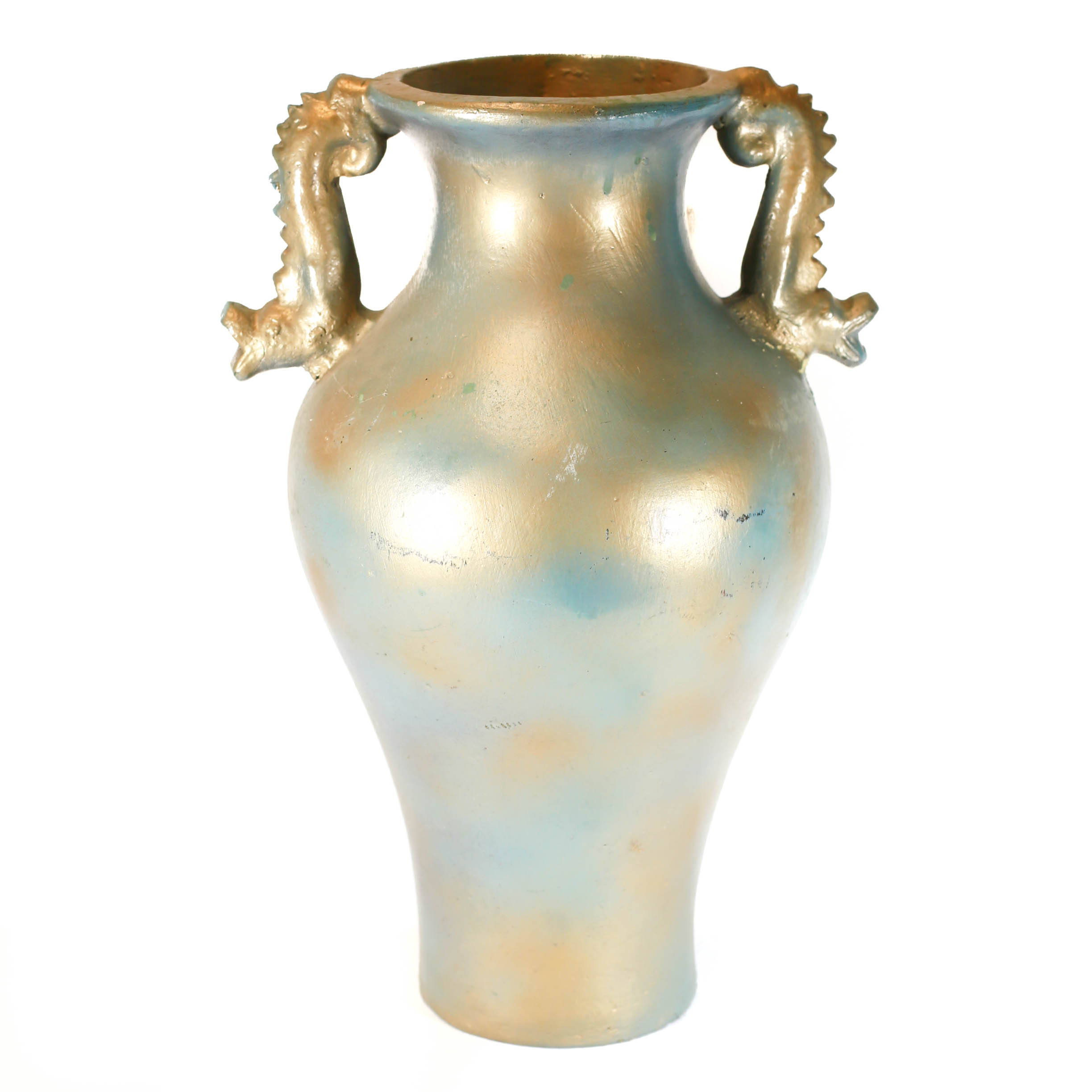 Vintage Metalic Teal and Gold Vessel