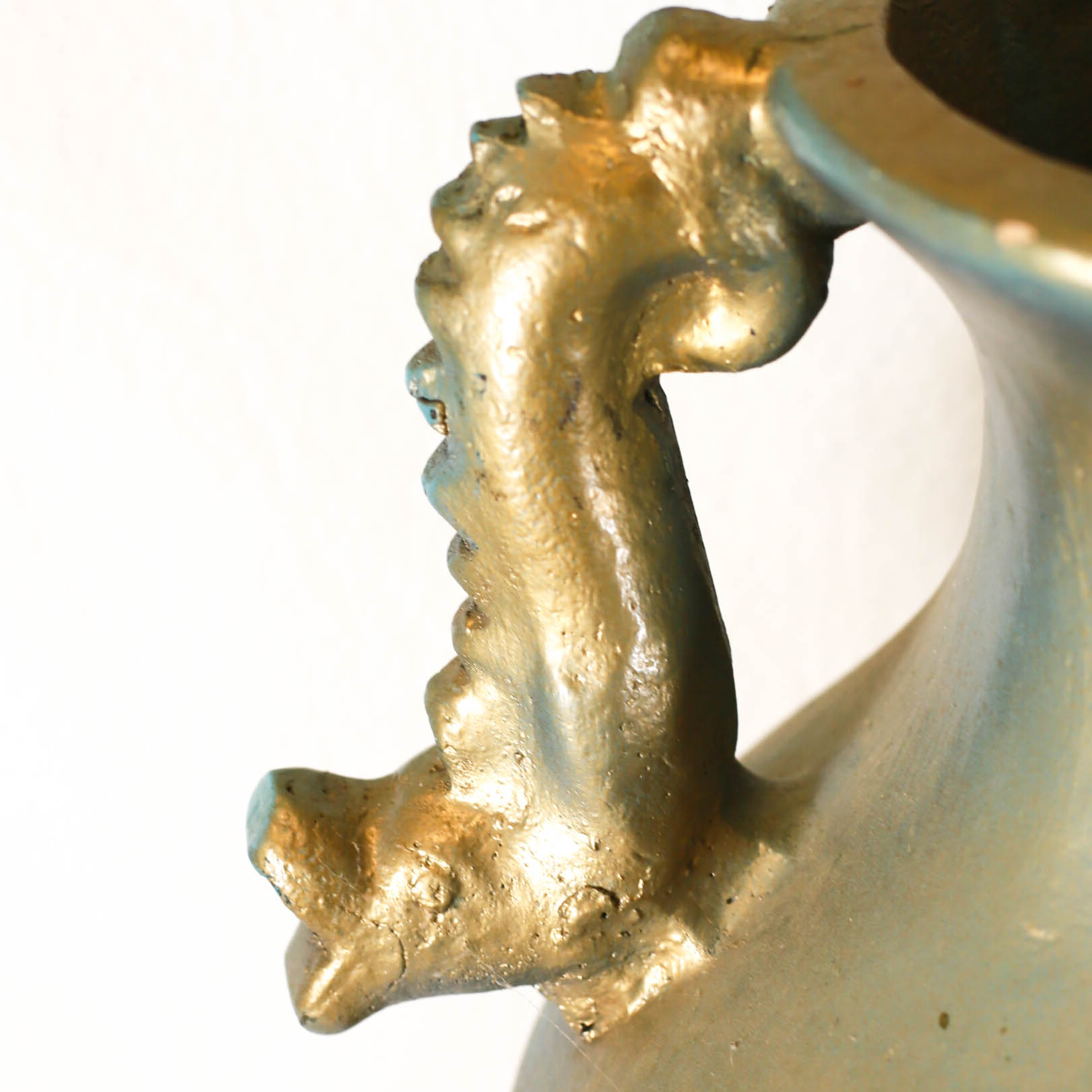 Vintage Metalic Teal and Gold Vessel