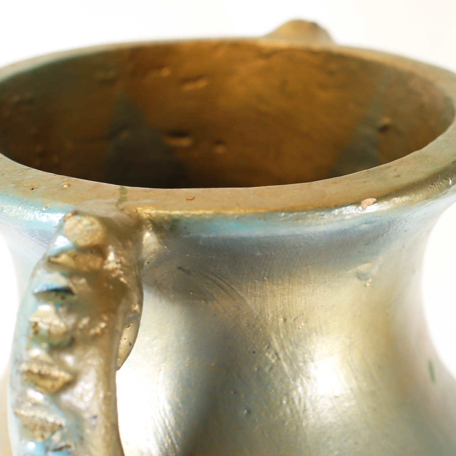 Vintage Metalic Teal and Gold Vessel