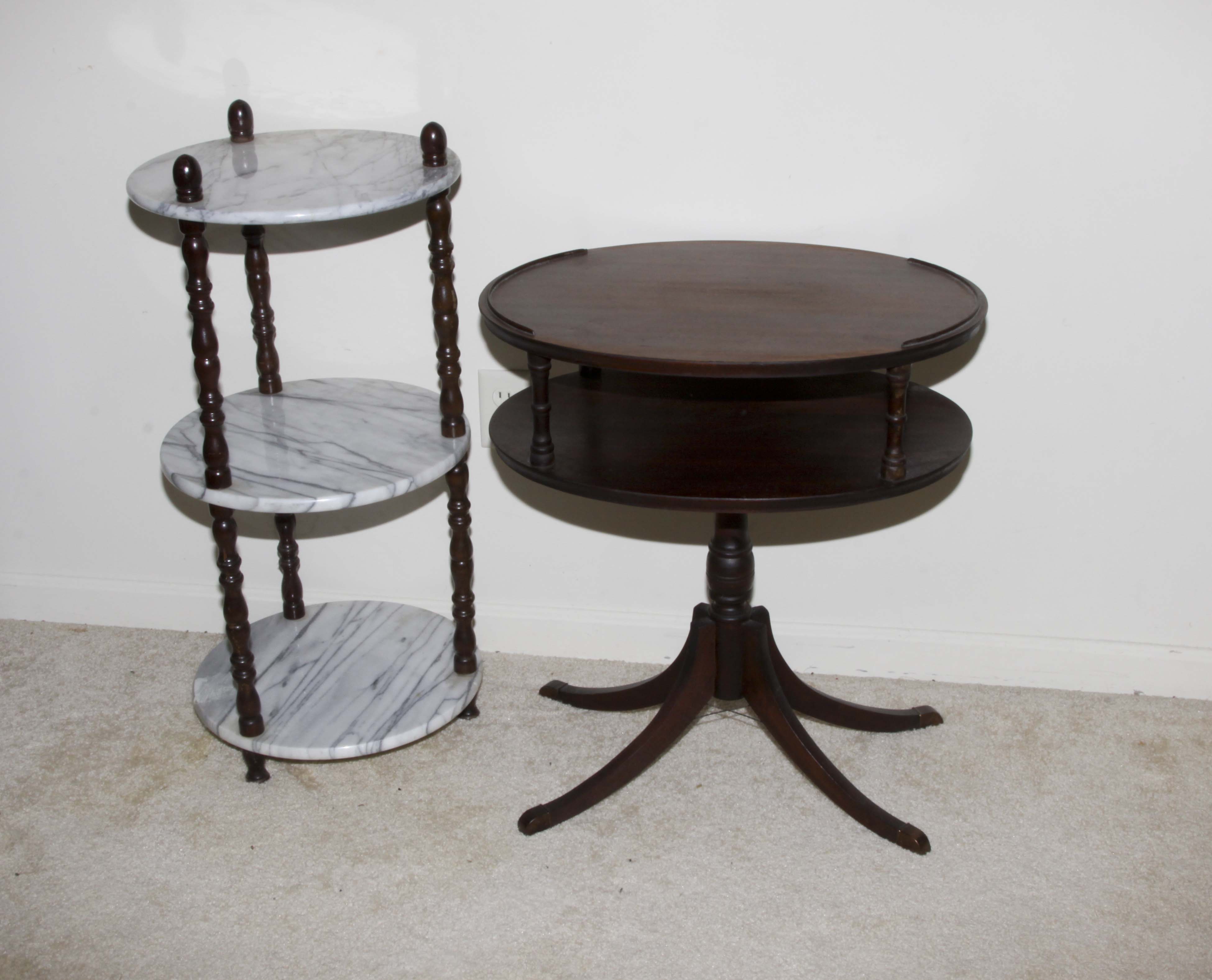 Vintage Oval Table and Marble Shelving Unit