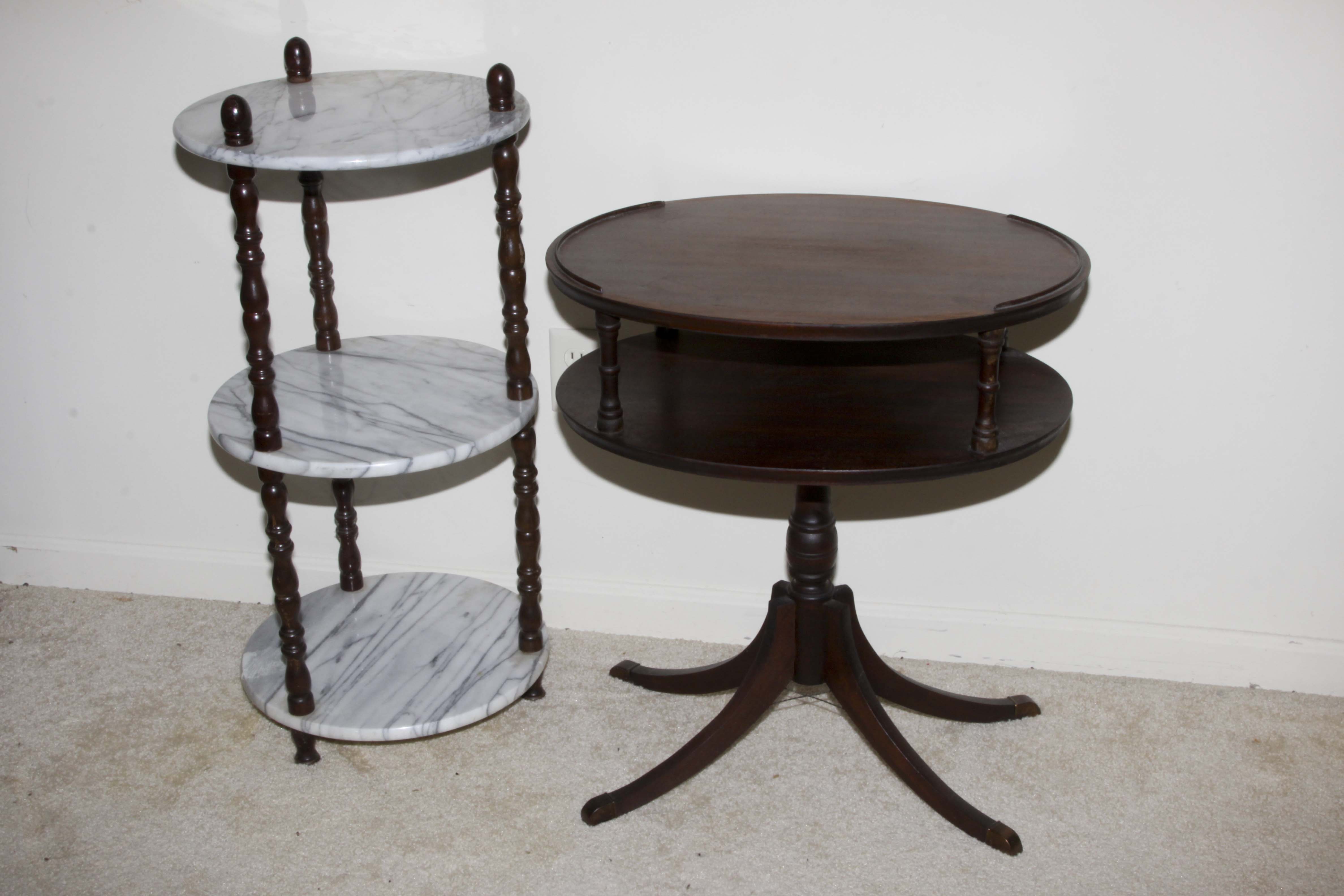 Vintage Oval Table and Marble Shelving Unit