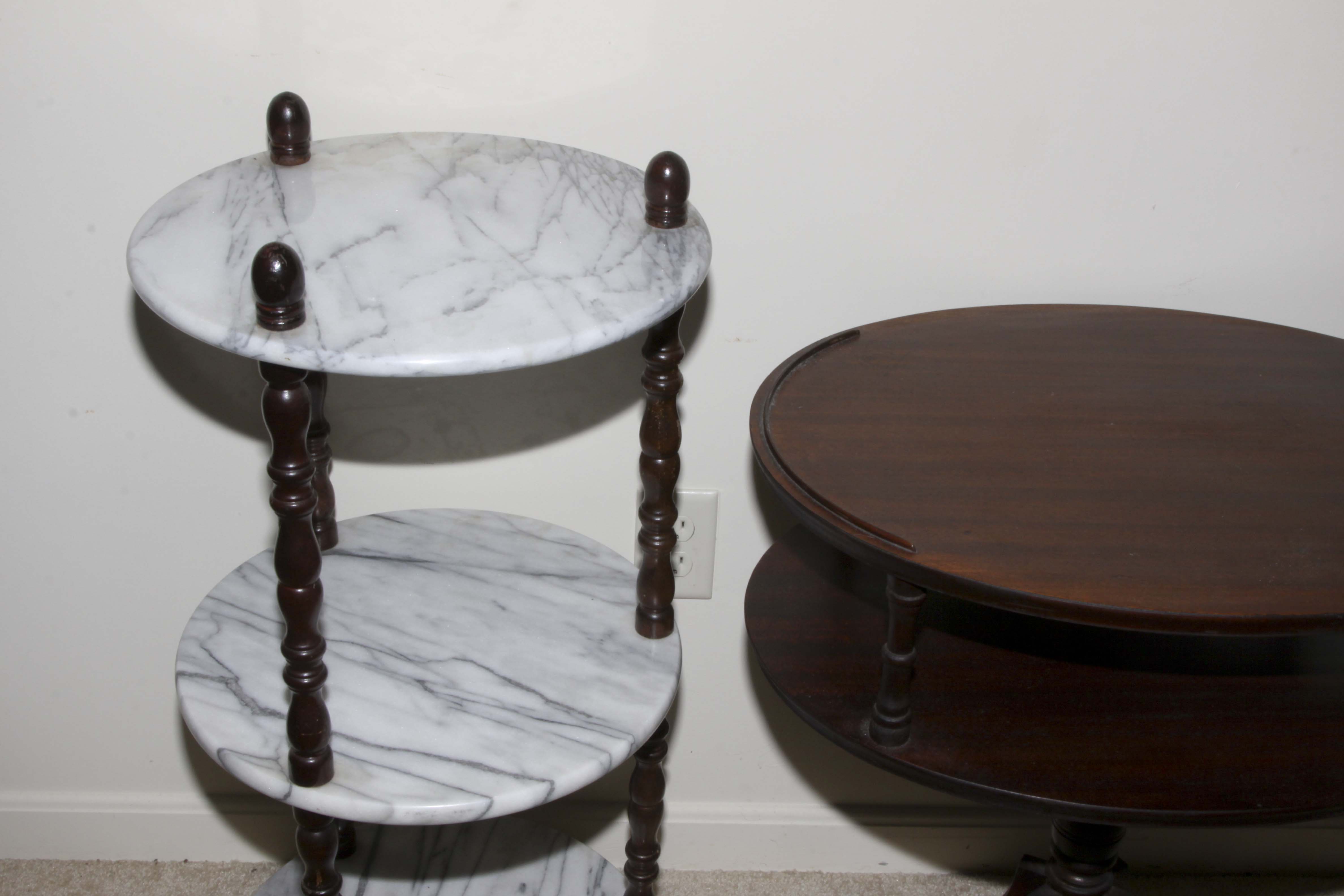 Vintage Oval Table and Marble Shelving Unit