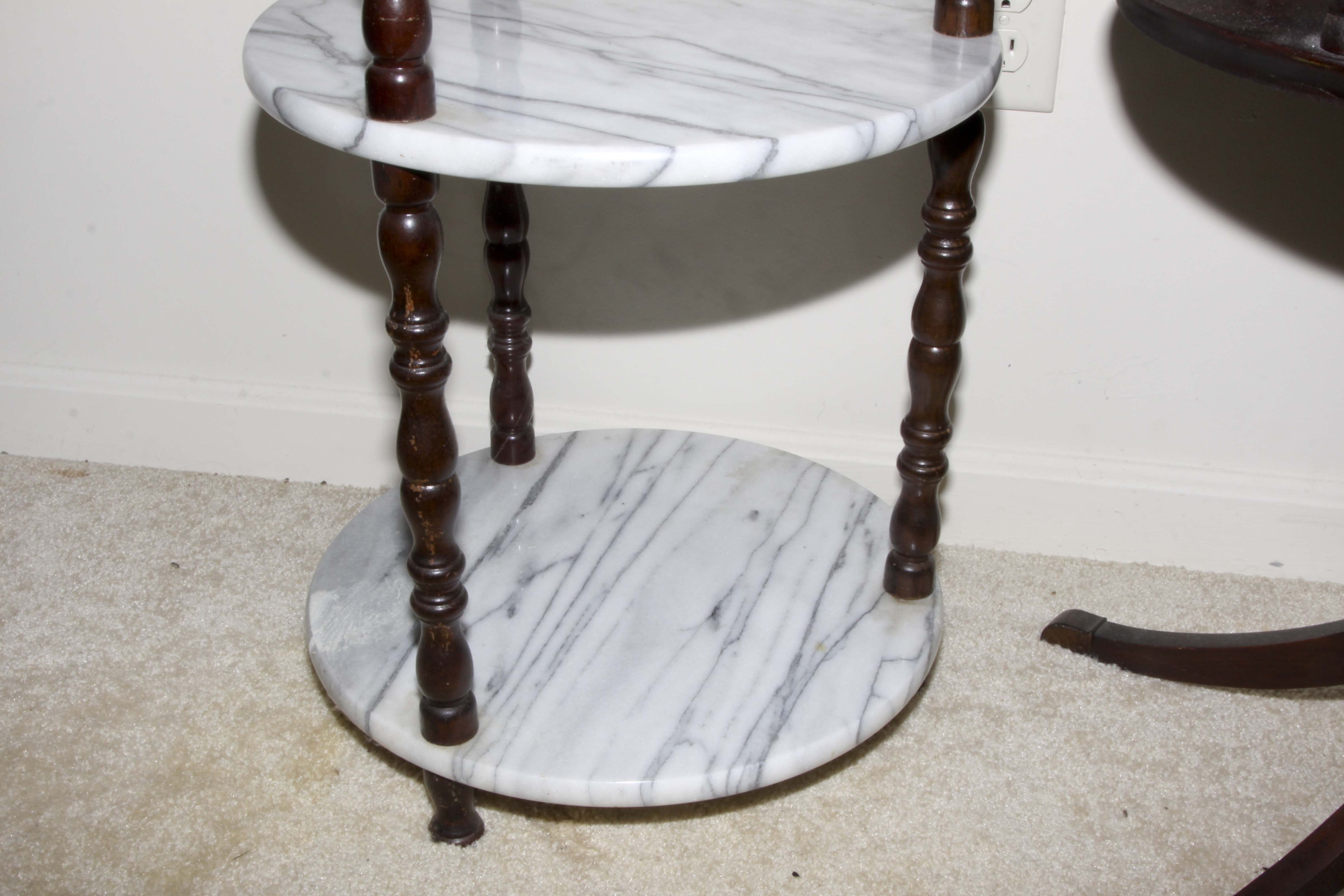 Vintage Oval Table and Marble Shelving Unit