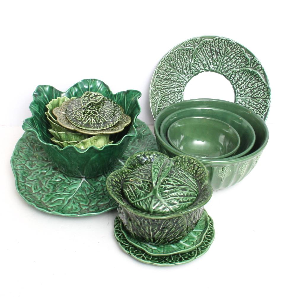 Generous Grouping of Dark Green Vegetable Motif Serving Pieces