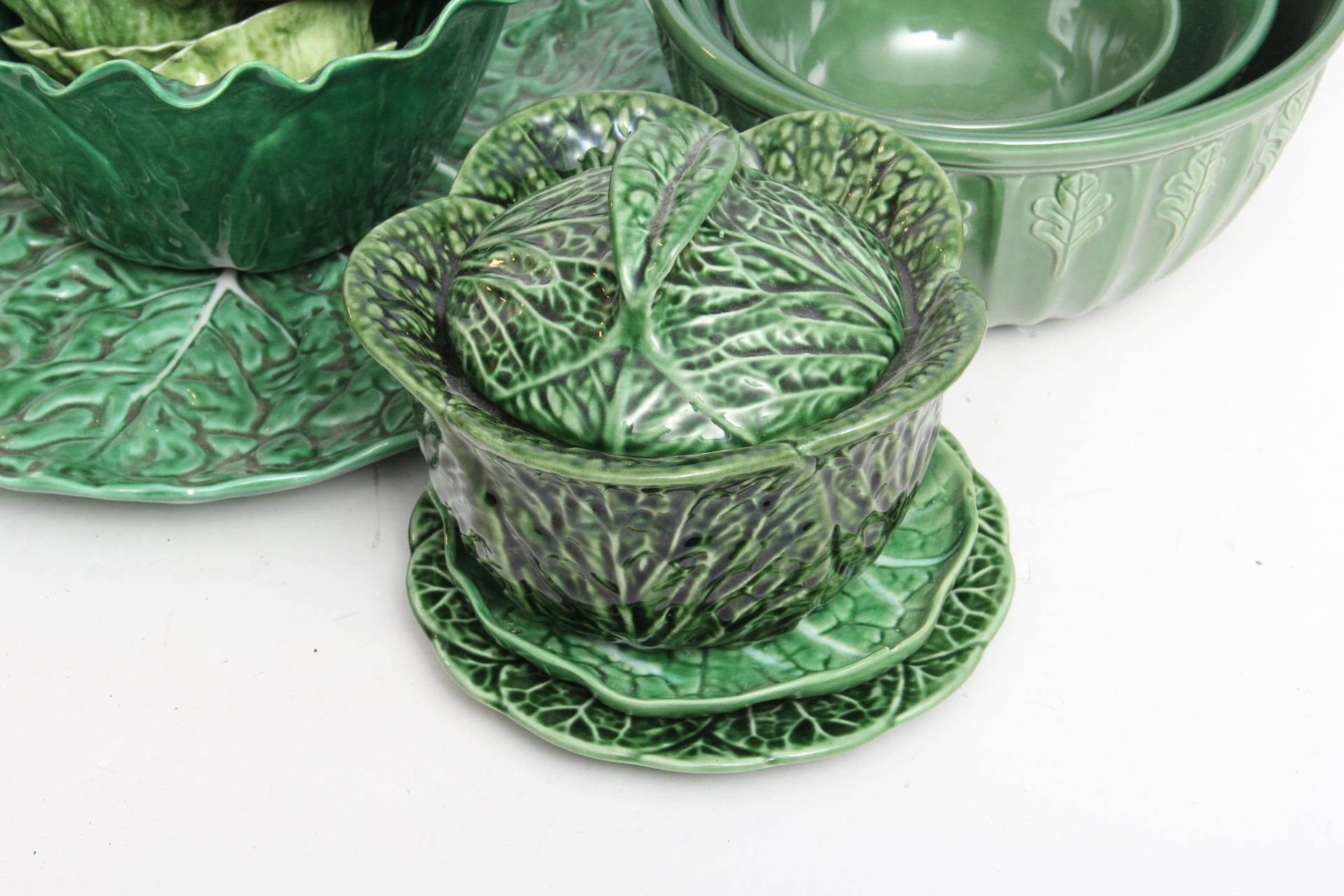 Generous Grouping of Dark Green Vegetable Motif Serving Pieces