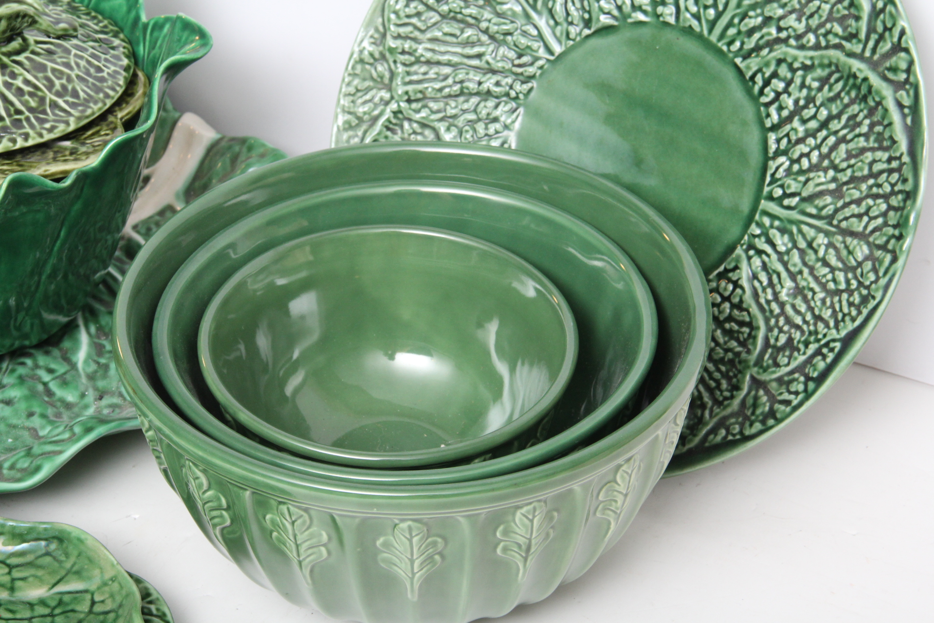 Generous Grouping of Dark Green Vegetable Motif Serving Pieces