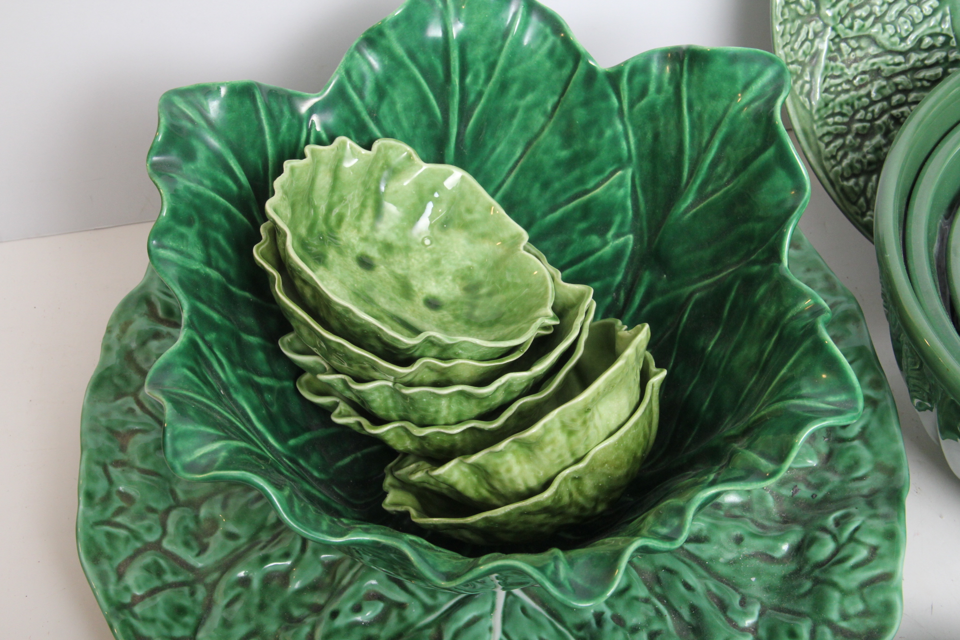 Generous Grouping of Dark Green Vegetable Motif Serving Pieces