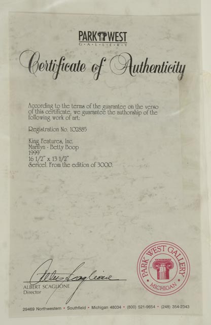 King Features, Inc Sericel "Marilyn-Betty Boop"