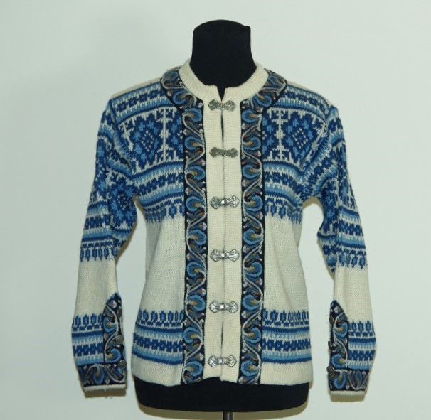 Intricate Hand Knit Blue Wool Sweater from Nordstrikk's of Norway